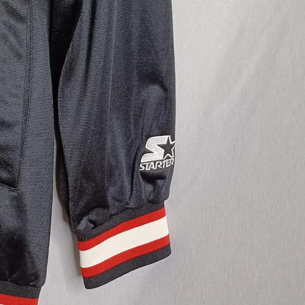 Starter Jacket Mens XL Pullover Black Red White Striped Trim 90s Classic Vintage